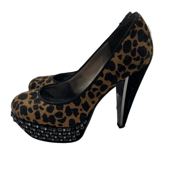 Sam Edelman Calf Hair Leopard Print Studded Heels - Picture 4 of 13